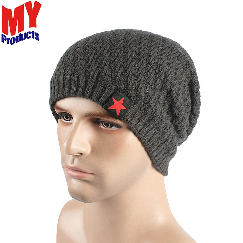 Navy Blue Plain Merino Wool Knit Winter Slouch Mens Custom Beanie Hat