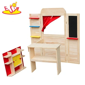 2018 New arrival 2 in 1 wooden puppet stage & shop stall toy for children W10A078