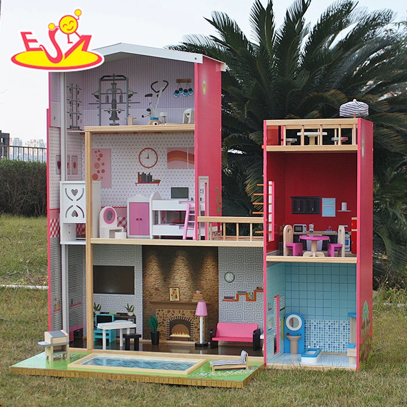 2018 New design girls uptown dollhouse modern size wooden uptown dollhouse wood uptown dollhouse with furniture W06A152