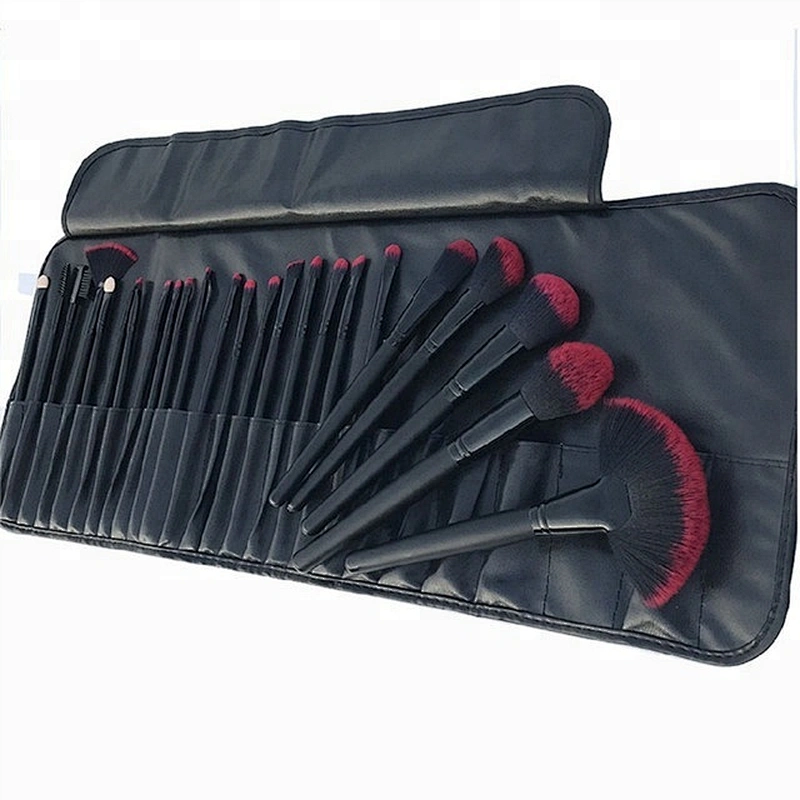 Wholesale Black Wood Handle 23pcs Makeup Brush Set Custom Logo With PU Makeup Bag