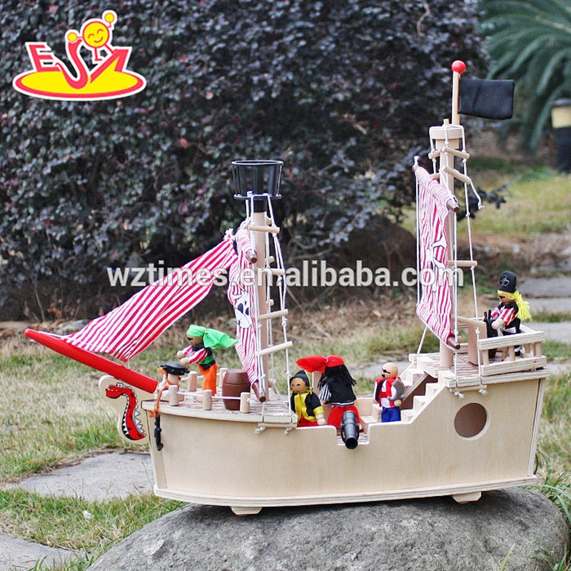 wholesale high quality unique style wooden toy pirate ship for sale W03B061-Z