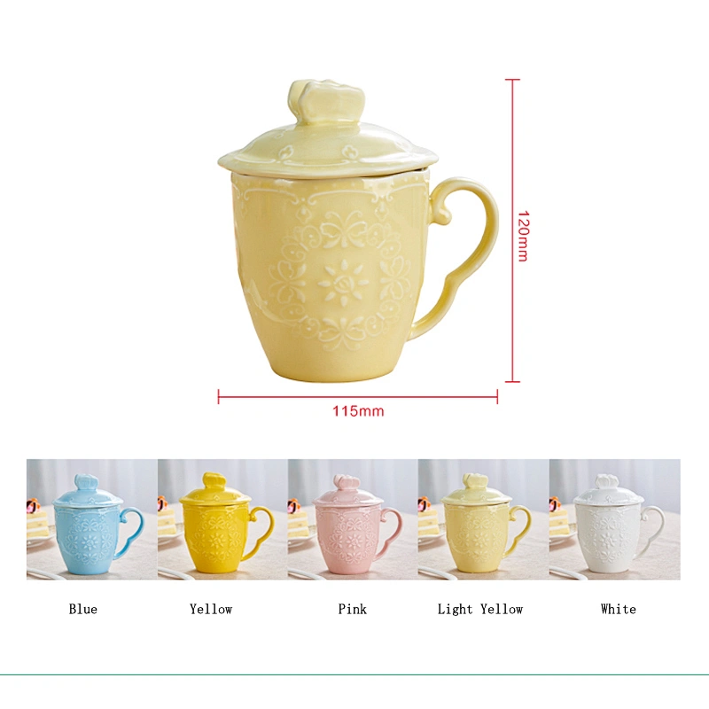 Customized Creative Simple Ceramic Coffee Cup Set Large Capacity Water Cup With Spoon and Lid High Quality