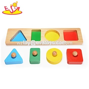 Wholesale promotional gift wooden cartoon design knob puzzle toy for 1 years old baby W14M139