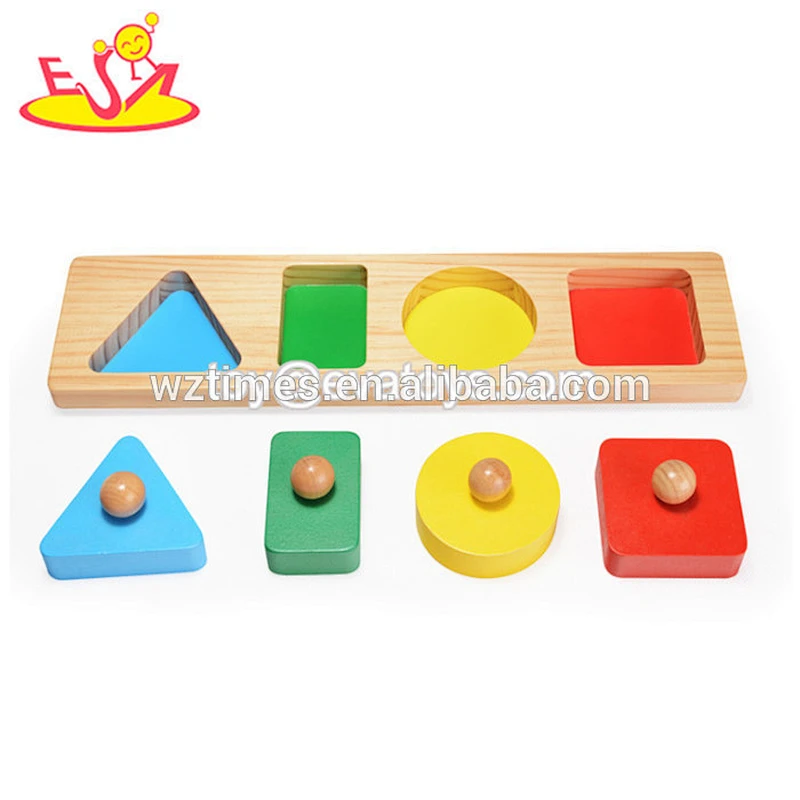 Wholesale promotional gift wooden cartoon design knob puzzle toy for 1 years old baby W14M139