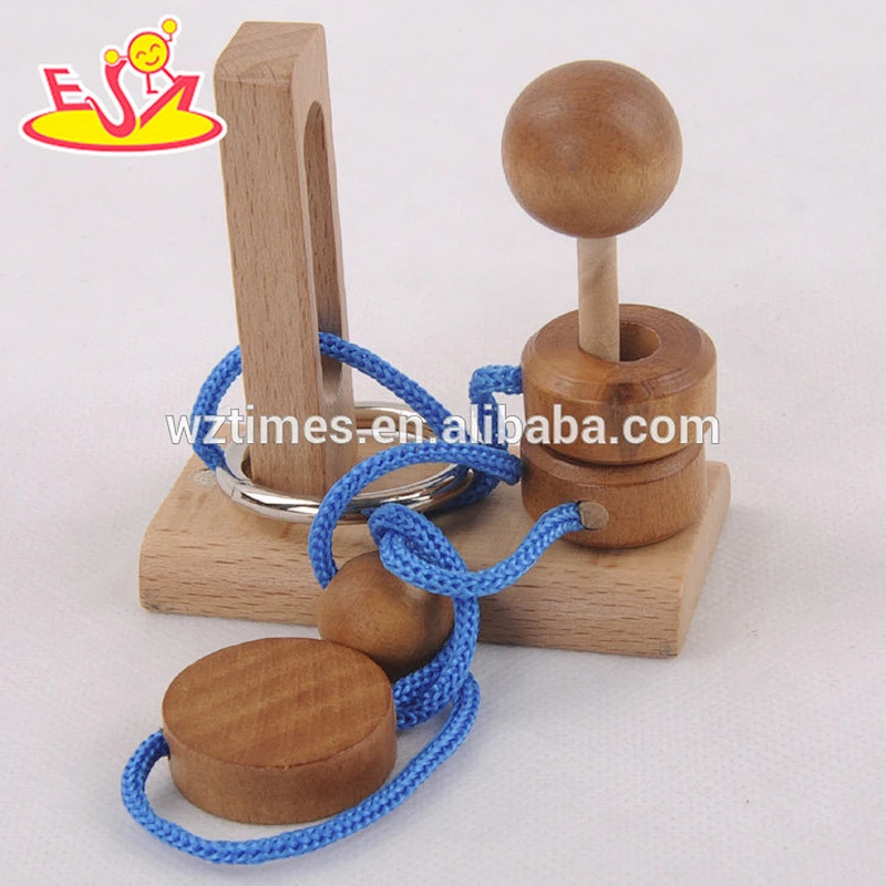 Wholesale diy funny wooden rope puzzle toy for kids' IQ training W11C026