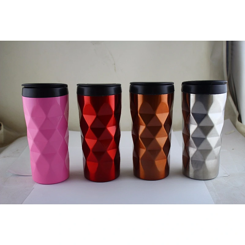 Novel Style Vacuum Cup Diamond Pattern Car Cup Stainless Steel Vacuum Flask Coffee Cup Easy to Take