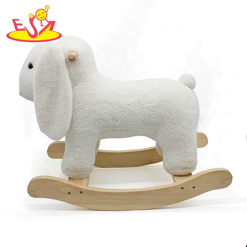 Wholesale attractive low price wooden white plush rocking horse toy for baby W16D112