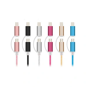 New product mobile smart phone nylon braided 2 in 1 micro usb extension  charger data cable