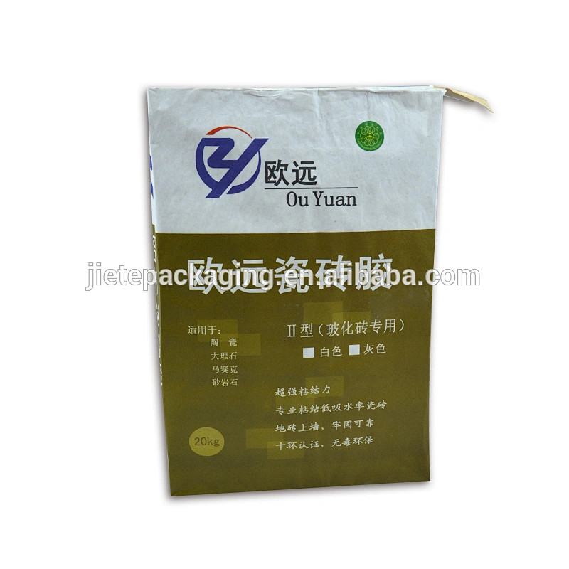 50kg 20kg kraft paper valve bag block bottom with colorful printing for packing putty, tile adhesive