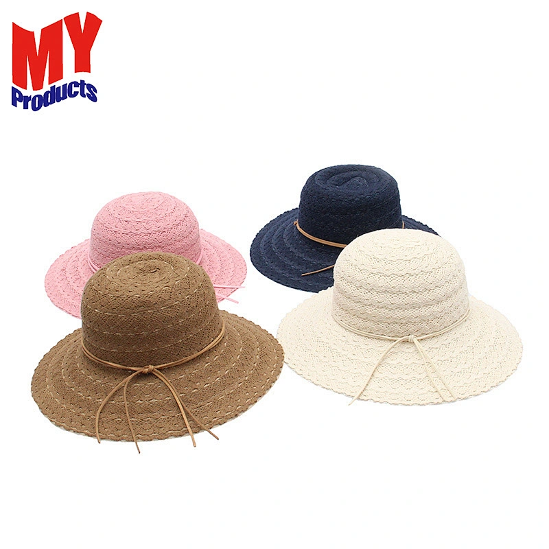 Promotional floppy wide brim summer sun shade women craft wholesale beach paper straw hats