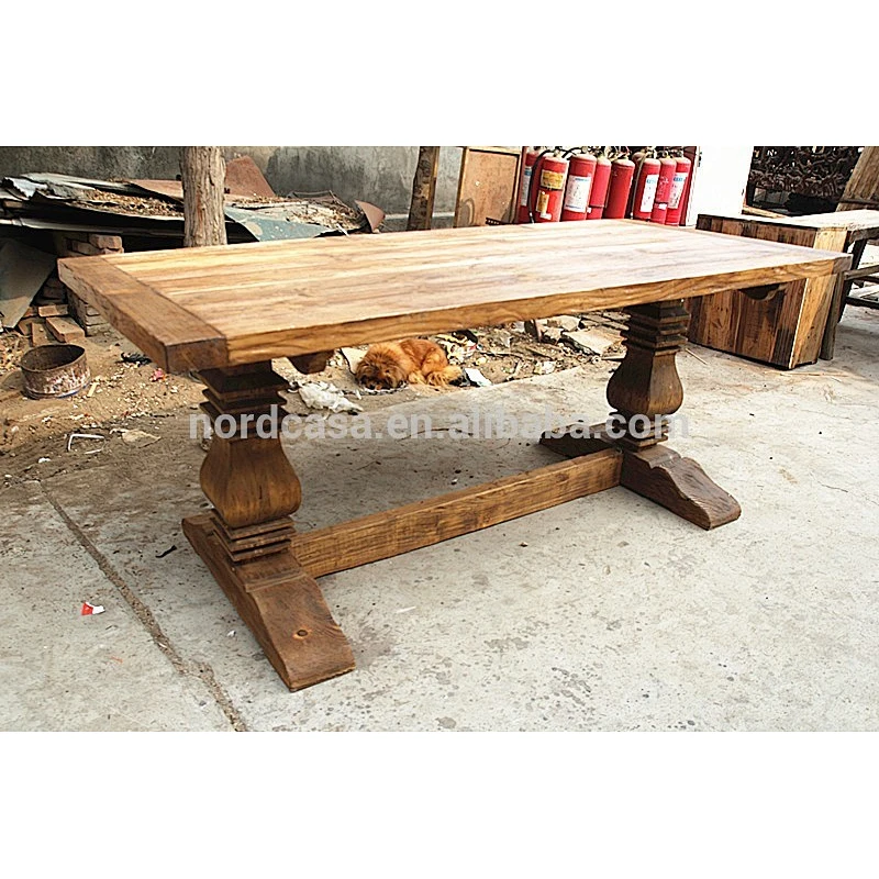 Hot sale french country antique rustic recycled elm wooden table handcrafted wholesale dining table