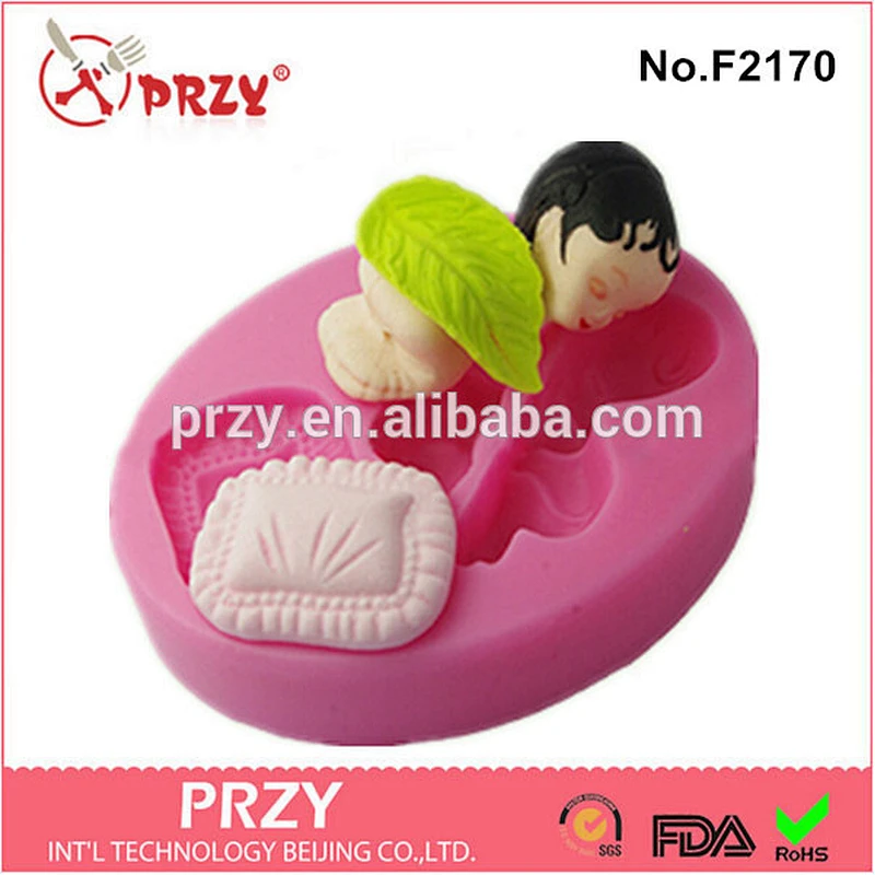 F2170 fondant silicone doll molds for cake decorating