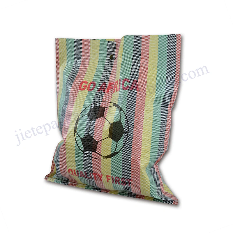 Color strips bopp laminated PP woven shopping bag with D handle