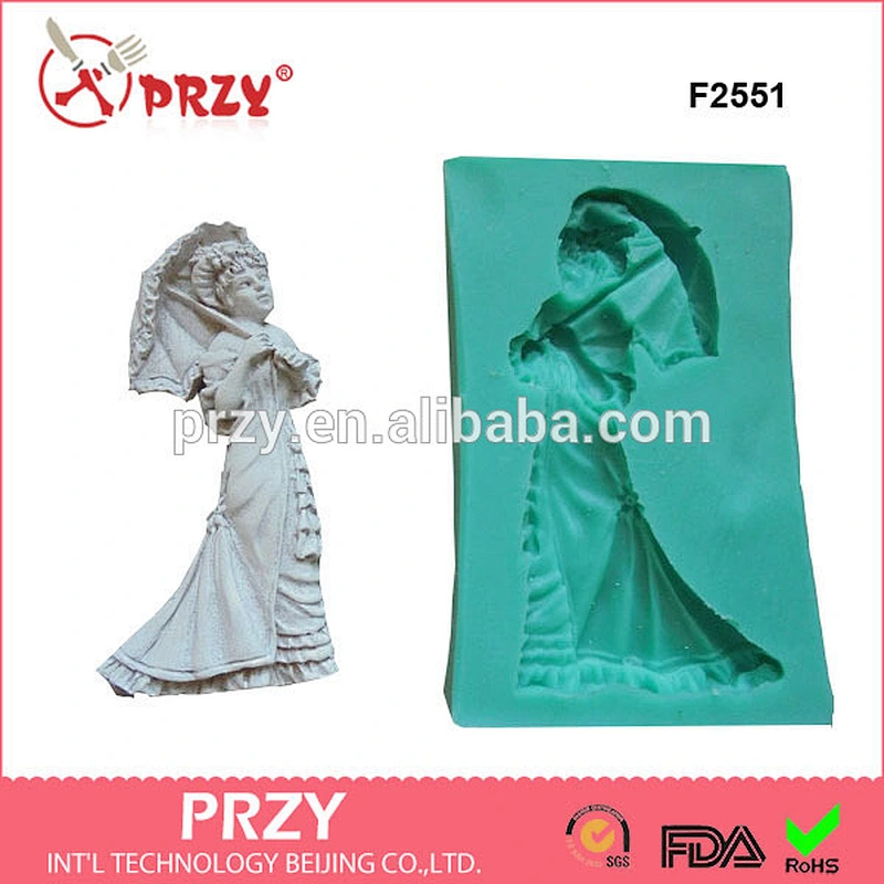 F2551 Lady with Umbrella Silicone Mould Cake Decorating Fondant / fimo mould