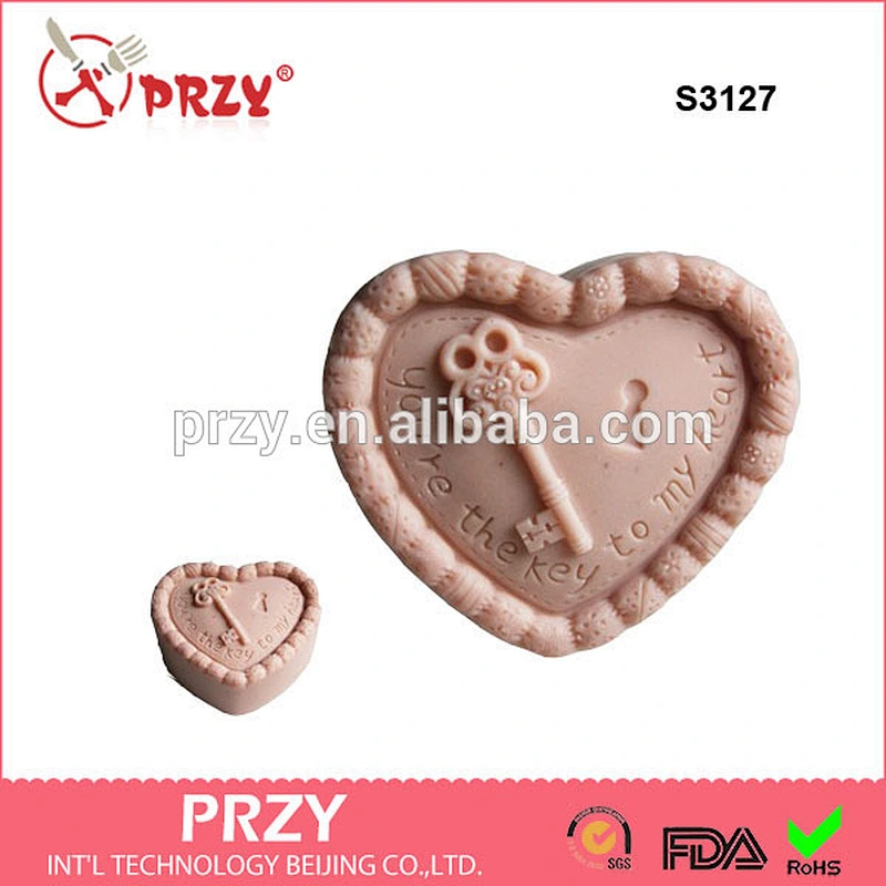 S3127 Wholesale Custom heart shape Silicone Soap Mold key silicone mold