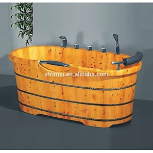 Wholesale Traditional Adult  Portable Solid Wooden Bathtub With Faucets