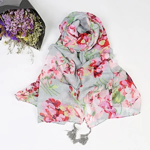 High Quality Cotton Women Flower Scarf Floral Printed
