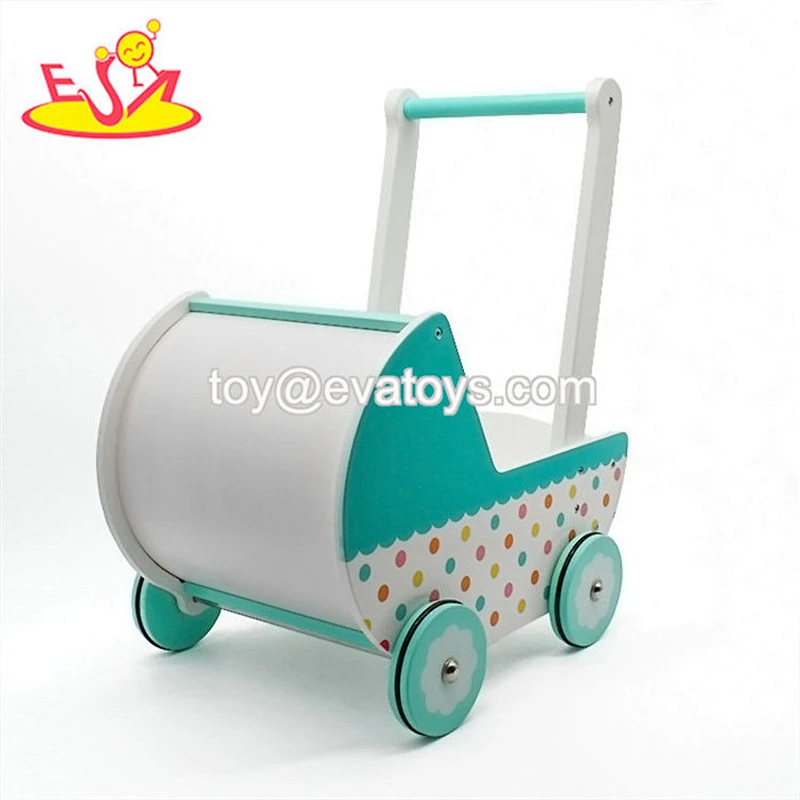 New arrival preschool wooden pink baby walker with toy storage W16E102B