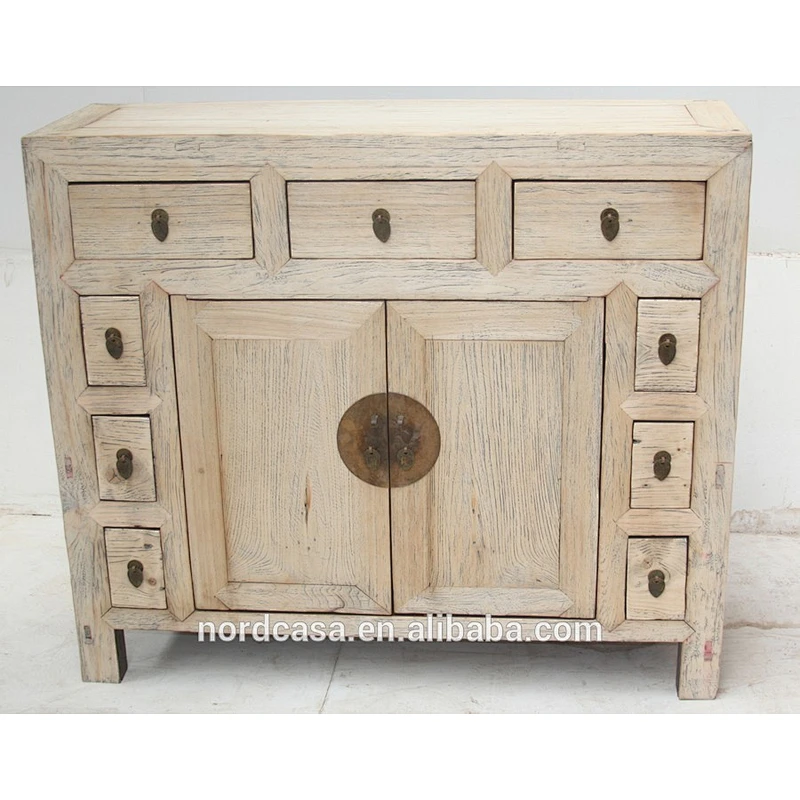 chinese antique reproduction furniture 9 drawer 2 door natural rustic kitchen cabinet