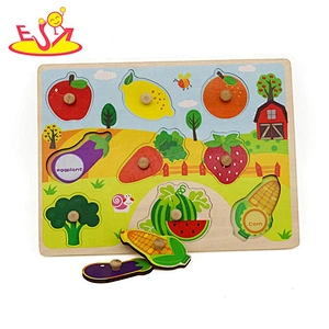 2019 New design baby preschool wooden fruit puzzle game with pegs W14M154