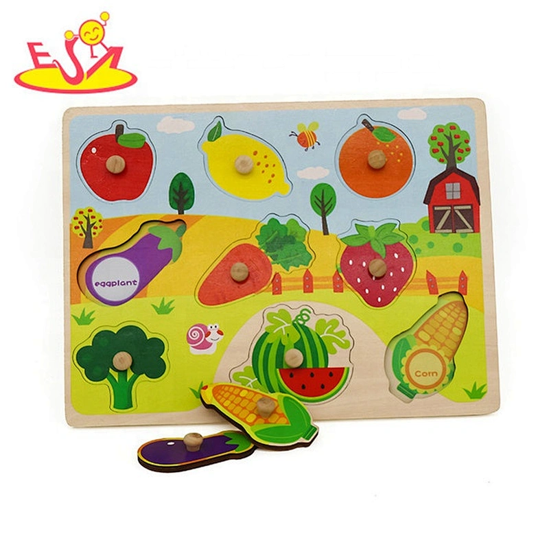 2019 New design baby preschool wooden fruit puzzle game with pegs W14M154