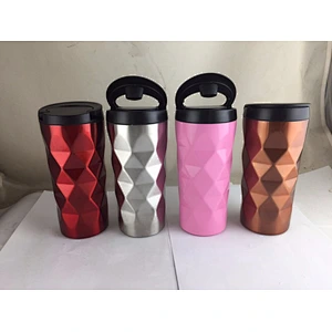 Novel Style Vacuum Cup Diamond Pattern Car Cup Stainless Steel Vacuum Flask Coffee Cup Easy to Take