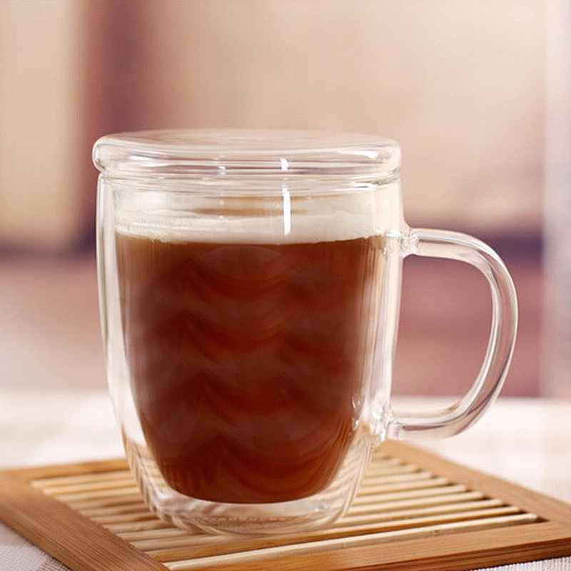 Wholesale Beer Tea Mug Double Wall Glass Cups Customized Logo Water Glass Mug with Handle 475 ml