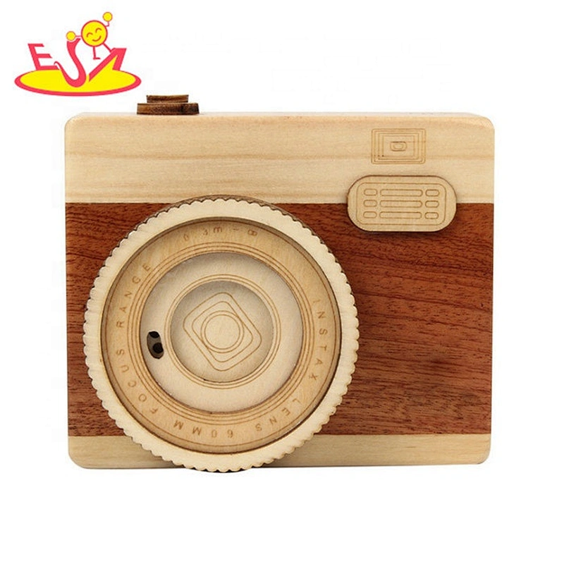 Creative camera shape wooden music box for kids W07B061