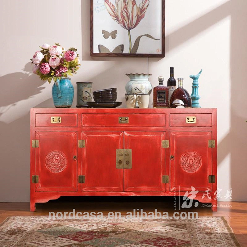 three drawer two door antique style chinese buffet cabinet