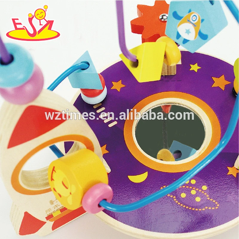 Wholesale new fashion tabletop wooden 3d cube string beads toy for kids W11B103