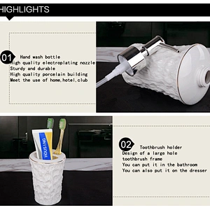 Factory Wholesale Ceramic Bathroom Set European 5pcs Household Porcelain Toilet sets Free Sample Bath Bottle