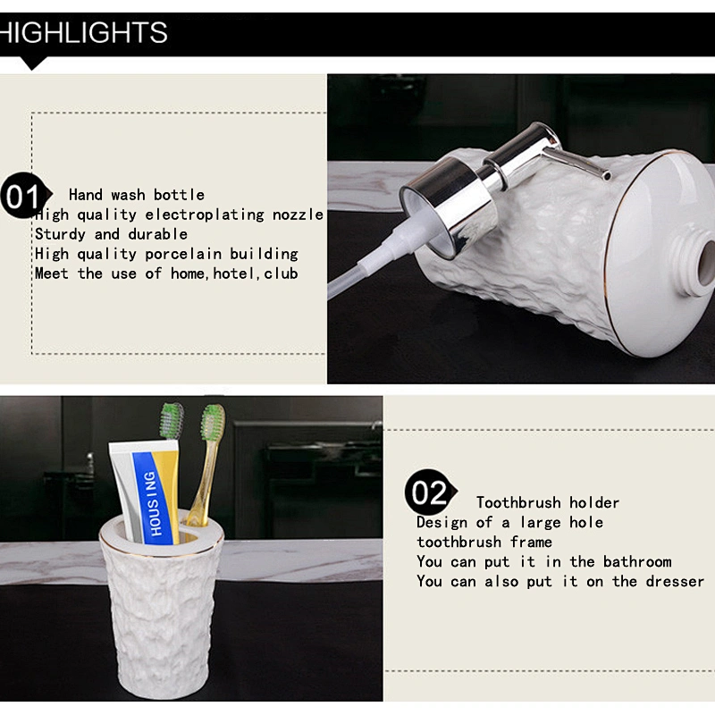Factory Wholesale Ceramic Bathroom Set European 5pcs Household Porcelain Toilet sets Free Sample Bath Bottle