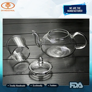 High quality borosilicate handmade glass tea pot, flower kettle with handle