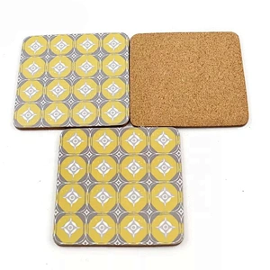 Promotional printing cork backed drink coasters MDF wooden craft coasters