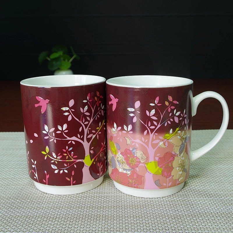 Customized Logo Ceramic Cup Flower Pattern Color Changing Cup Porcelain Magic Coffee Mug for Office Home use