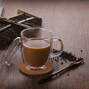 double wall high borosilicate glass coffee mug tea cup with lid