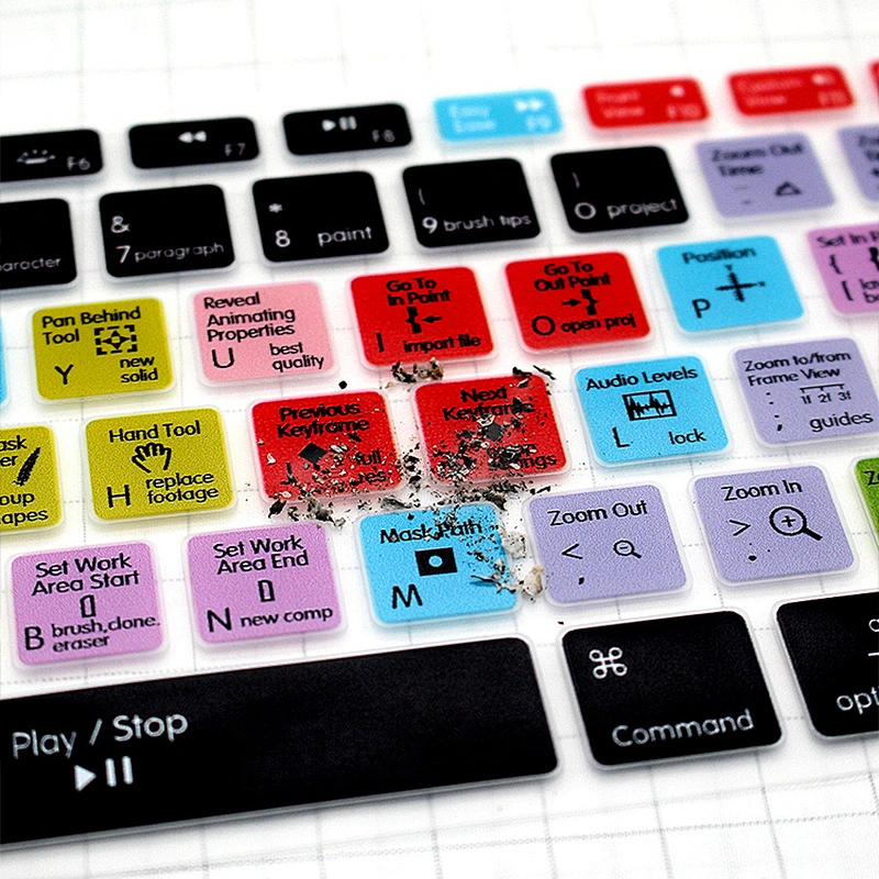 Dropship Custom Waterproof after effects keypad skin Silicone Shortcuts Keyboard Skin For Macbook Air 13'' Cover