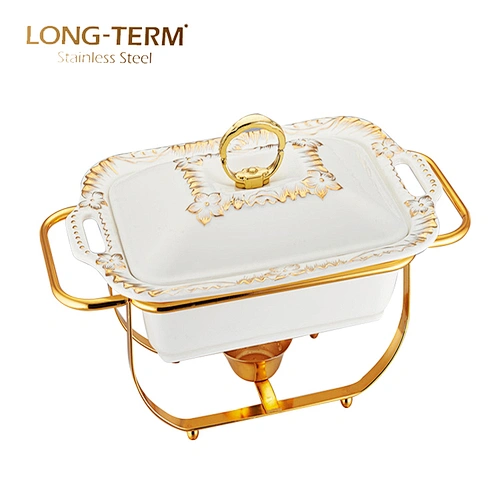 L4145AN White Porcelain Chafing Dish Food Warmer With Emboss