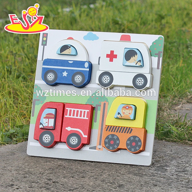 2018 New design educational car shape wooden 3d puzzle toys for kids W14D022