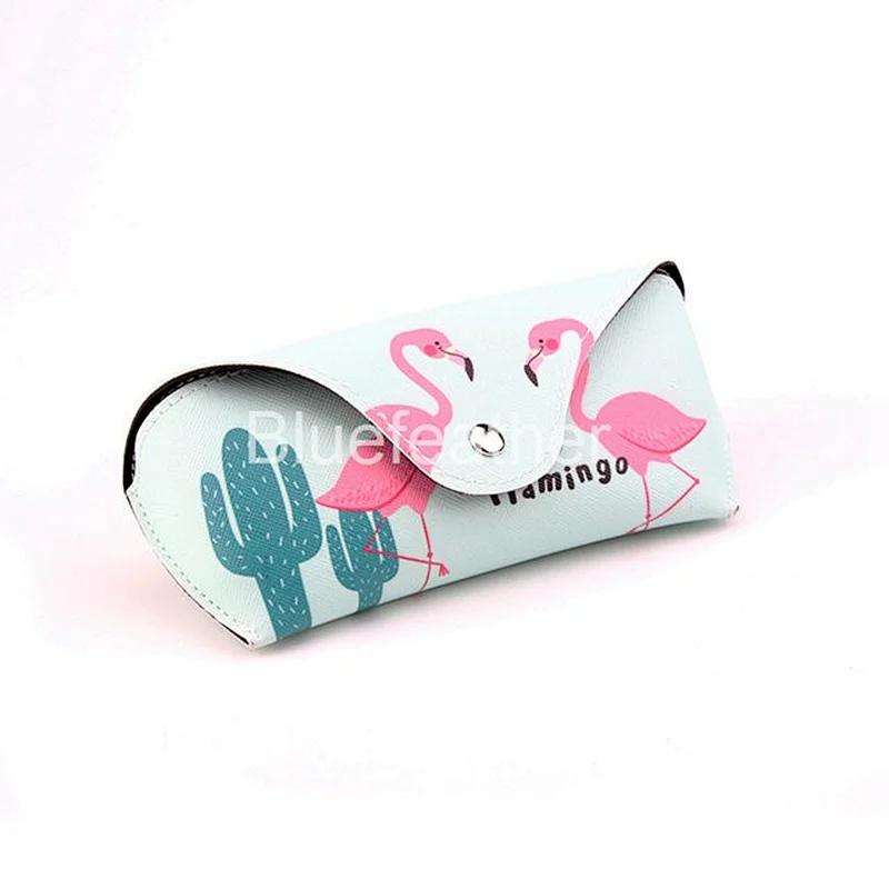 Custom Printed Flamingo Pu Leather Sunglasses Case