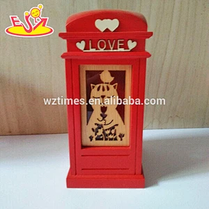 Wholesale cat pattern wooden red money cans best gift children wooden money cans W02A270
