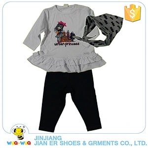 Unique design spring 3 piece sweet style girl clothes set outfit with scarf