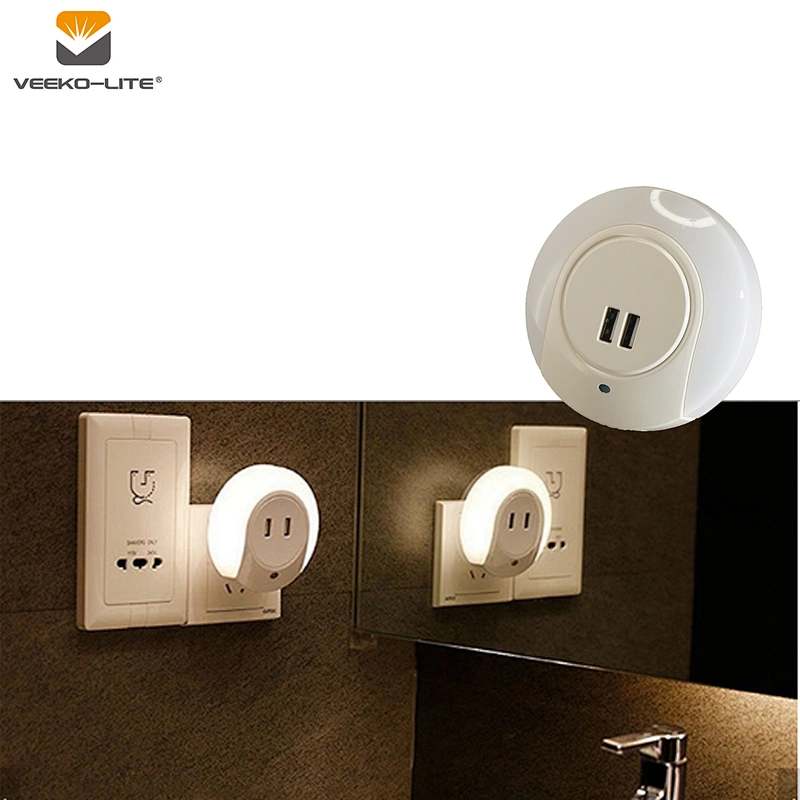 WALL PLUG 6PCS LED LIGHT 2 USB CHARGER OUTLET PORT SMARTPHONE WALL SOCKET SENSOR NIGHT LIGHT