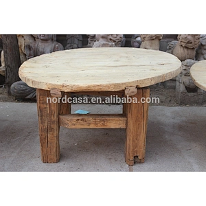 chinese natural wood round rustic reclaimed wood dining table