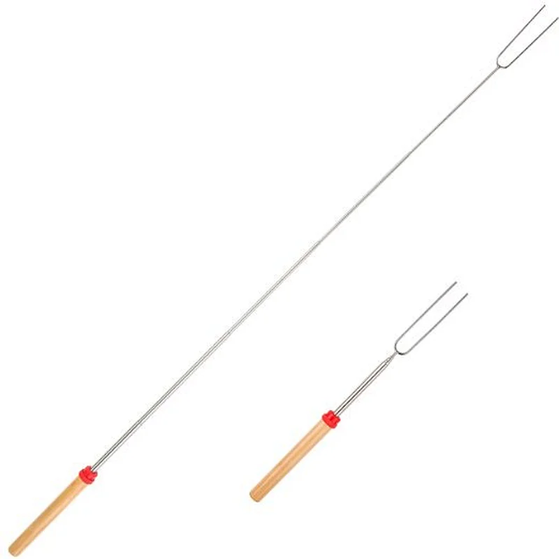 Hot dog Marshmallow Wooden Handle Stainless Steel Telescopic BBQ Forks