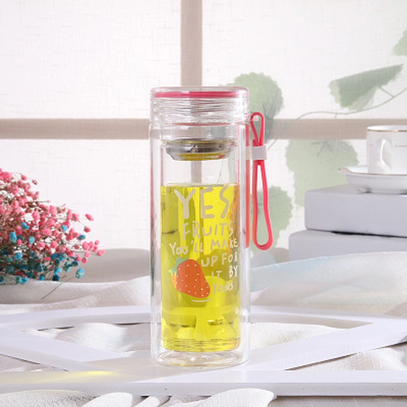Wholesale High Borosilicate Glass Water Bottle 280 ml Customized Logo Fruit Water Bottle for Children