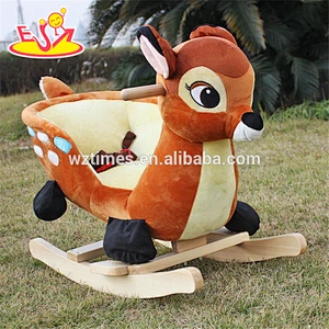 2018 new design lovely plush deer toddlers wooden rocking animals W16D074