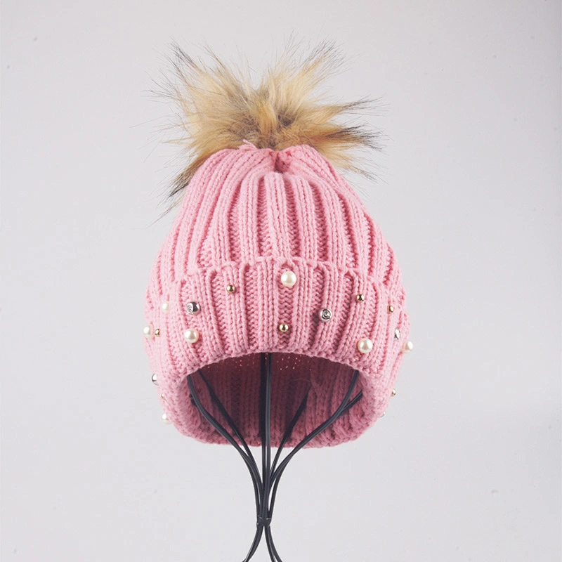 custom winter plush warm winter knitted beanie hat bling beanie hat