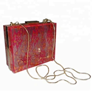 Customized new style beautiful lace acrylic clutch box bag
