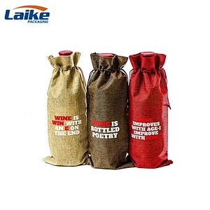 Christmas Wholesale Customized 6 Bottle Recycled Jute Drawstring Wine  Tote Protector Bags with Your Logo